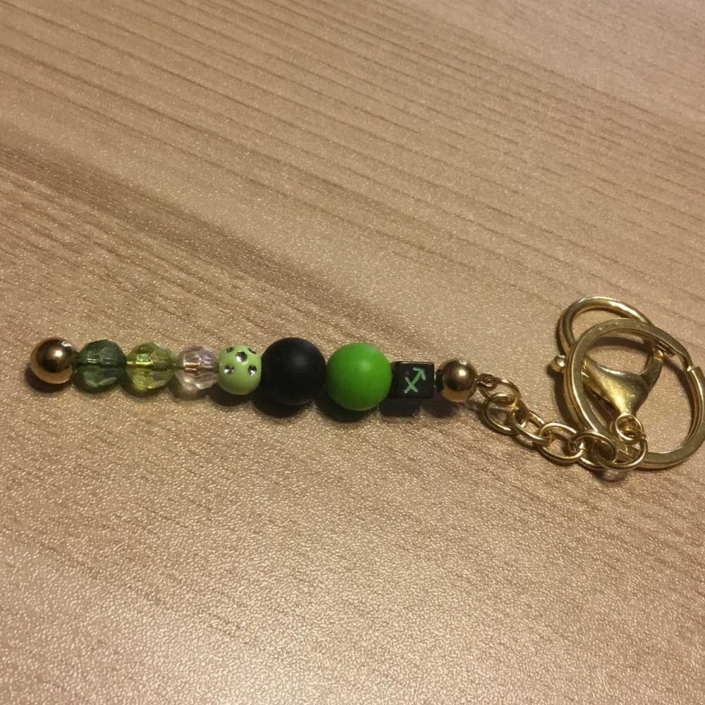 Beaded Keychain with Gold Accents